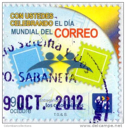 Lote PEP294, Colombia, Dia Mundial Del Correo, Comunicarse,  Postal, Double Postcard, Unusual Stamp No Commercial Value - Colombie