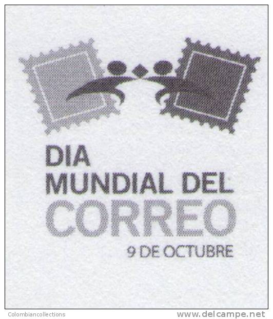 Lote PEP294, Colombia, Dia Mundial Del Correo, Comunicarse,  Postal, Double Postcard, Unusual Stamp No Commercial Value - Colombie