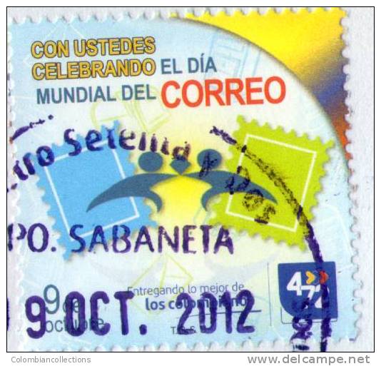 Lote PEP298, Colombia, Dia Mundial Del Correo, Abrazo,  Postal, 2 Postcards, Unusual Stamp No Commercial Value - Colombia