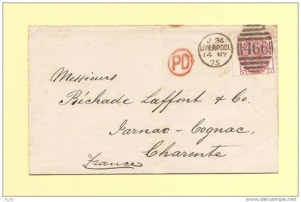 Liverpool - 14 Mai 1875 - Destination Cognac - Lettres & Documents