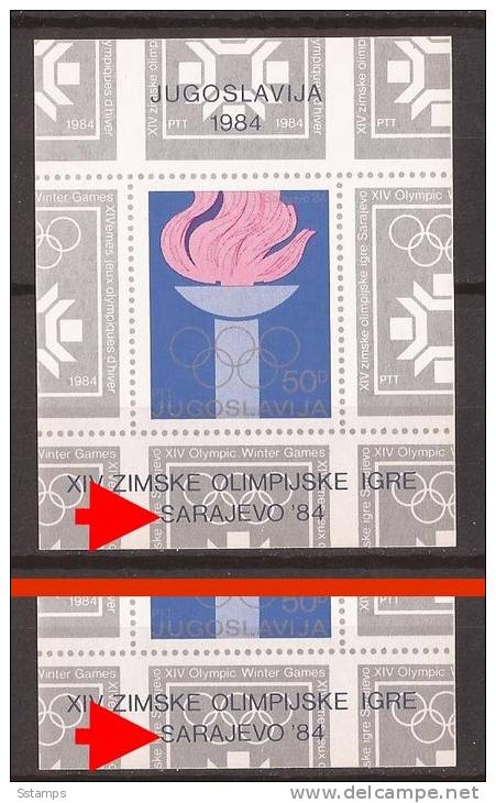 1984-X   2033-BL 24  OLYMPICS  SARAJEVO JUGOSLAVIJA ERROR - DAMAGED -S- RARO LIMITED OFFER MNH - Oddities On Stamps