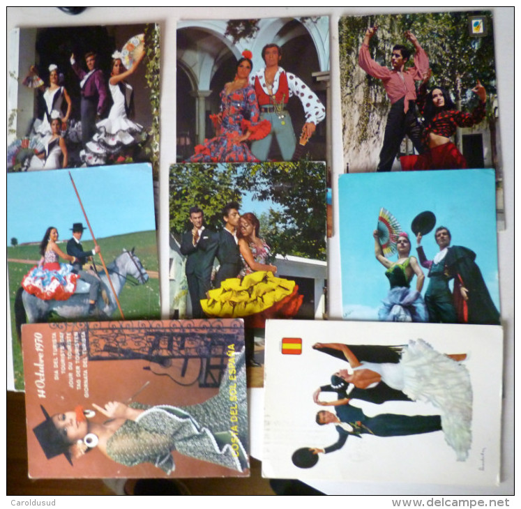 Lot 9x CPA ET CPSM ESPAGNE Spain Folklore Femme Couple Danse Flamenco VOIR PHOTOS ET TIMBRES - Verzamelingen & Kavels