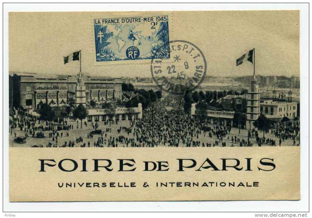 CM FOIRE DE PARIS Universelle Et Internationale  22/09/1945 Avec YT N°741 - Cad Foire De Paris Stand Des PTT - 1940-1949