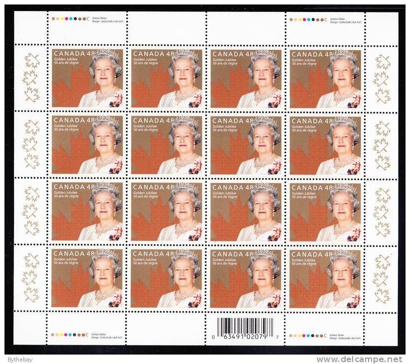 Canada MNH Scott #1932 Sheet Of 16 48c Queen Elizabeth II's Golden Jubilee - Feuilles Complètes Et Multiples