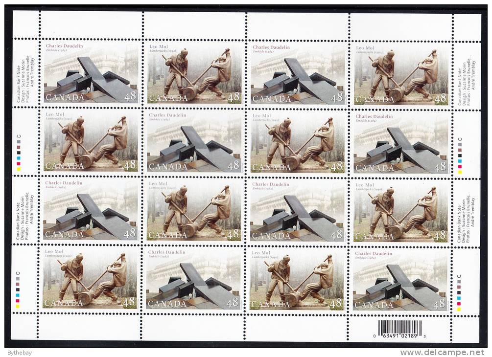 Canada MNH Scott #1955a Sheet Of 16 48c 'Embacle' By Daudelin, 'Lumberjacks' By Mol - Sculptures - Full Sheets & Multiples