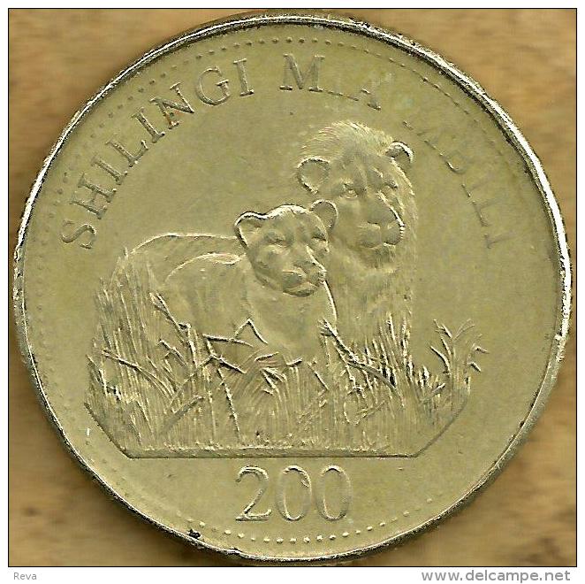 TANZANIA 200 SHILLINGI LIONS ANIMAL FRONT MAN HEAD BACK 1998 AVF KM? READ DESCRIPTION CAREFULLY !!! - Tansania