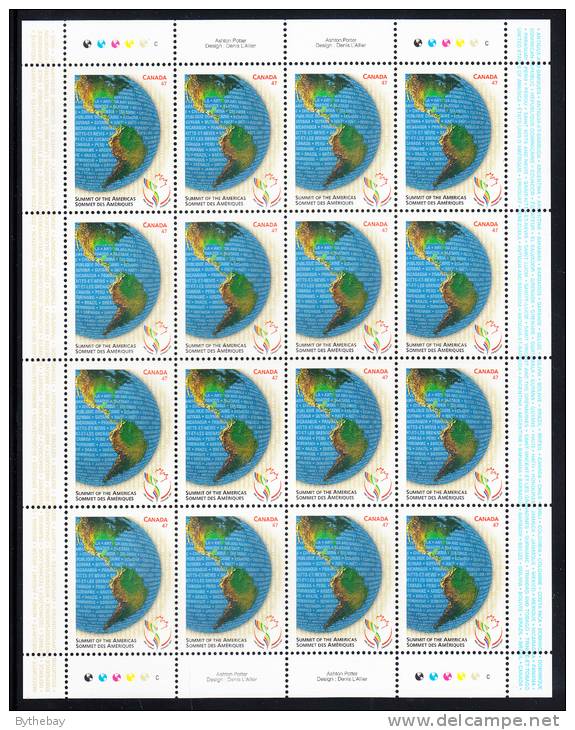 Canada MNH Scott #1902 Sheet Of 16 47c Western Hemisphere - Summit Of The Americas - Feuilles Complètes Et Multiples