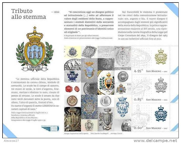 SAN MARINO  2012 --BF . TRIBUTO ALLO STEMMA  - NUOVI  **MNH ---  Minisheet - Unused Stamps