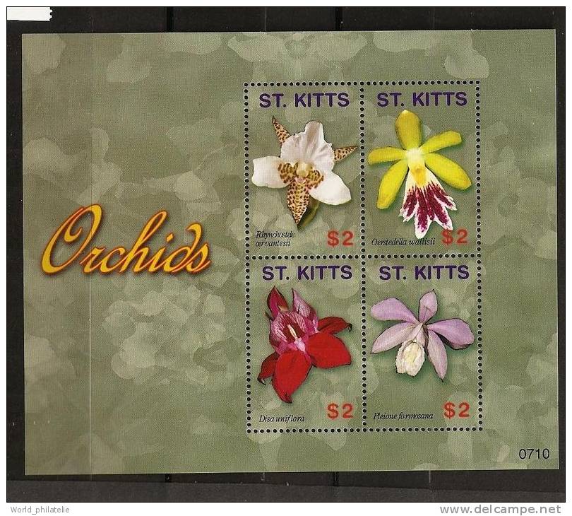 Saint Christophe Kitts 2007 N° 1304 / 7 ** Fleur, Orchidées, Rhynchistele, Oerstedella, Disa Uniflora, Pleione Formosana - St.Kitts En Nevis ( 1983-...)