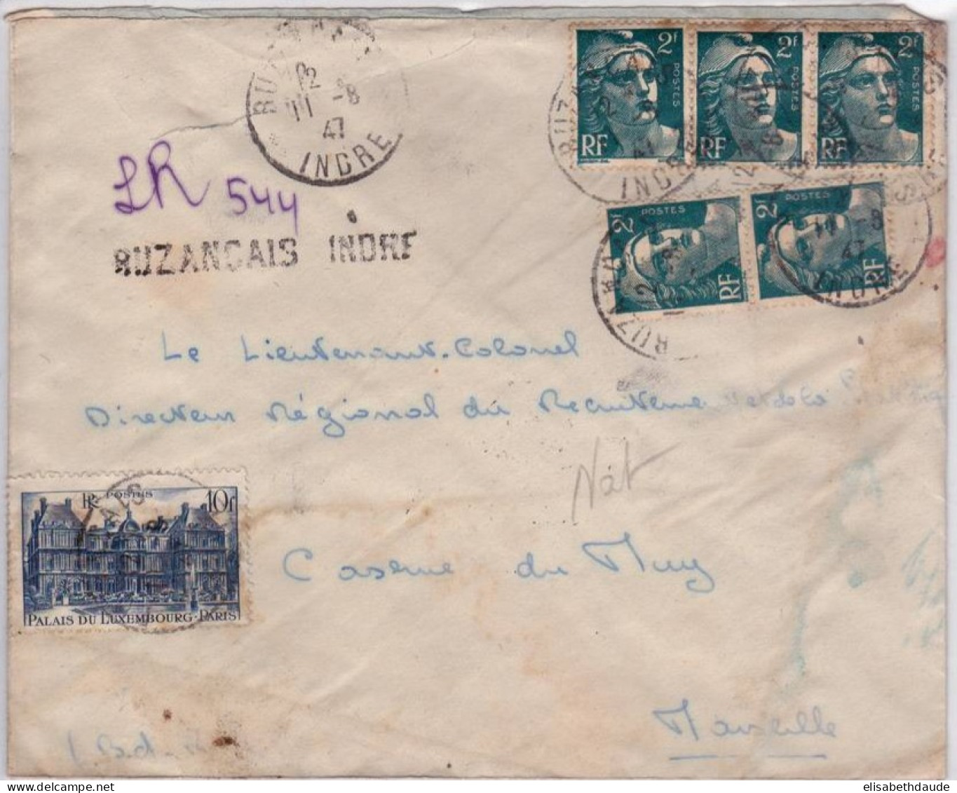 GANDON - 1947 - ENVELOPPE De BUZANCAIS (INDRE) Avec RECOMMANDE PROVISOIRE - 1945-54 Marianne (Gandon)