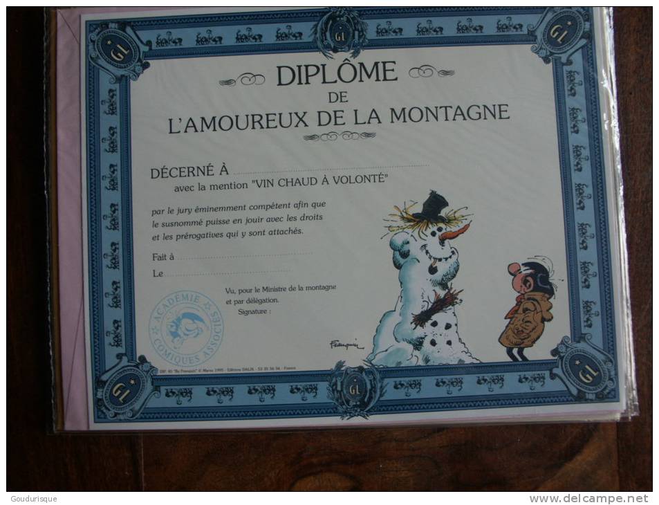 GASTON LAGAFFE  DIPLOME  L'AMOUREUX DE LA MONTAGNE  FRANQUIN - Gaston