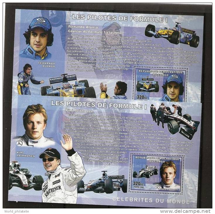 Congo 2006 N° 4 BF ** Automobile, Voitures, Formule 1, Michael Schumacher, Kimi Raikonen, Fernando Alonso, Montoya - Ungebraucht