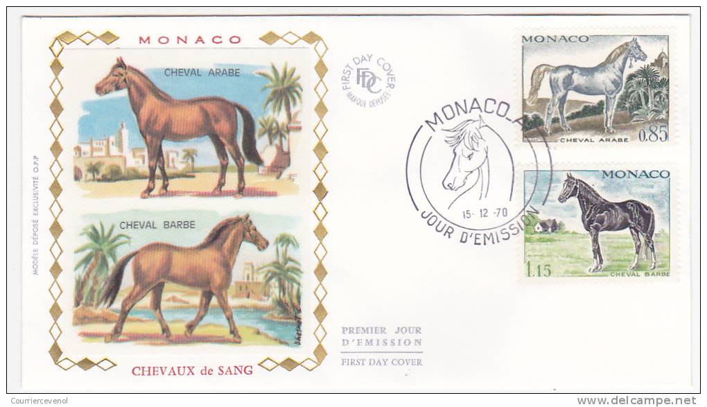 MONACO => FDC => 5 Enveloppes Chevaux De Sang ( Lascaux P.A Inclus) 1970 - Série Complète - FDC