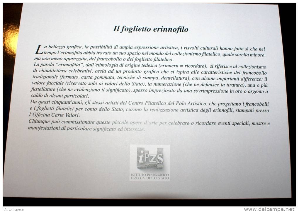ITALIA 2012 FOGLIETTO ERINNOFILO ESPOSIZIONE FILATELICA "ROMA FIL 2012" POLIGRAFICO DELLO STATO - Autres & Non Classés