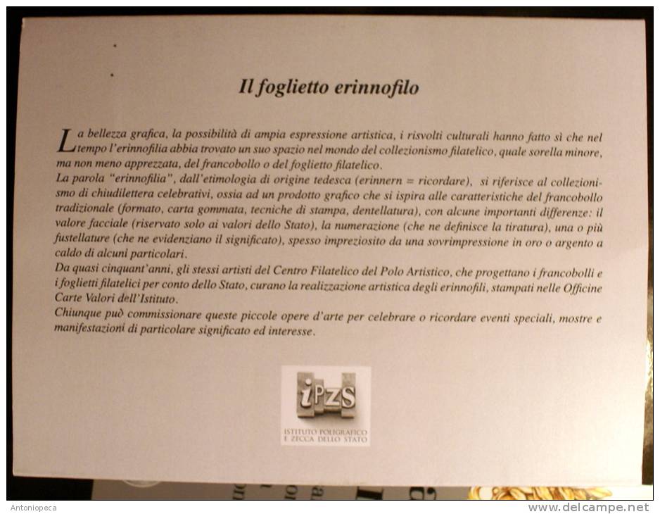 ITALIA 2012 FOGLIETTO ERINNOFILO ESPOSIZIONE FILATELICA "MILANOFIL 2012" POLIGRAFICO DELLO STATO - Autres & Non Classés