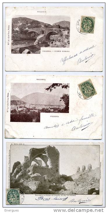 Baleares,3 Tarjetas,mallorca, Pollensa,puente Romano,Castillo Del Rey, 1903,Bordeaux Salinières,José Tous - Menorca