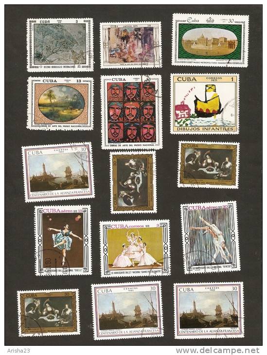 Bc16. Cuba LOT Set Of 15 - ART 1971 1972 National Museum Painting Dibujos Infantiles 1978 Ballet 1975 1983 1986 - Used Stamps