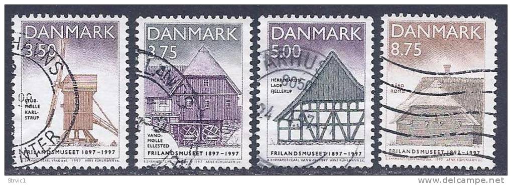 Denmark, Scott # 1067-70 Used Set Post Mill, Buildings, 1997 - Oblitérés