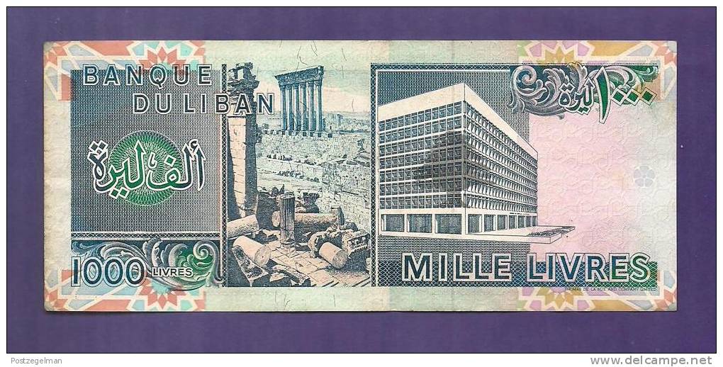 LIBAN,    Banknote,  Used VF   . 1000 Livras (folded) - Lebanon