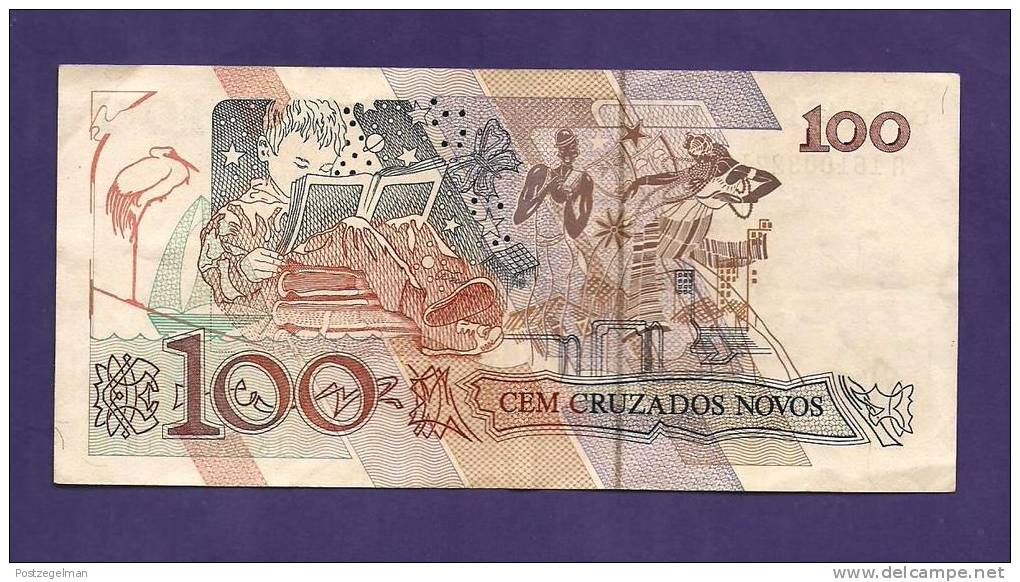 BRASIL ,  Banknote,  Used VF., 100 Cruzados Novos - Brazilië