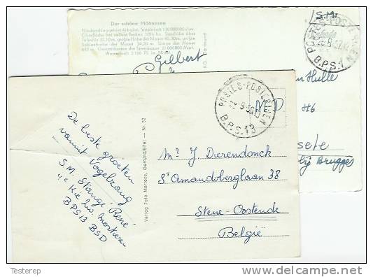 2 Zichtk. Met Postes-Posterijen B.P.S. 1 En 13  1957 En 1958  Cfr Scan - Marques D'armées