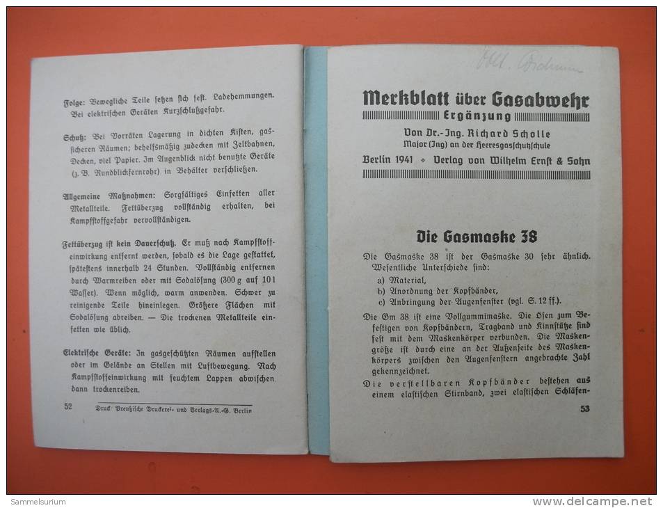 "Merkblatt über Gasabwehr" Mit Der Orig. Ergänzung, Von 1940 - Police & Militaire