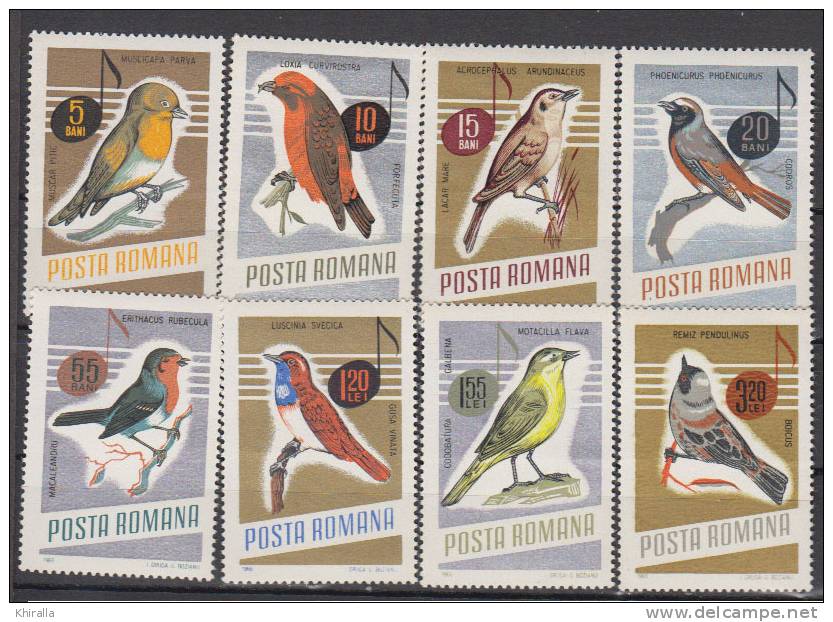 ROUMANIE   1966    Oiseaux       N°   2211/2218       COTE      10.00  EURO         ( 67) - Unused Stamps