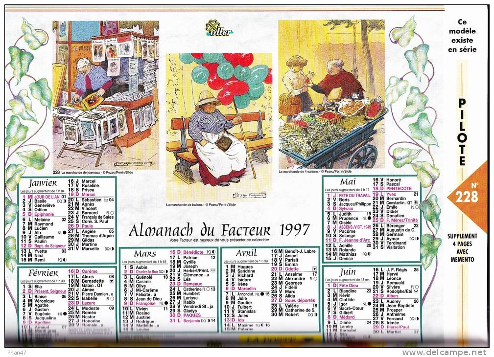 Catalogue ALMANACH DU FACTEUR OLLER 1997, 34 thèmes, 82 références, 168 illustrations, calendriers, accessoires