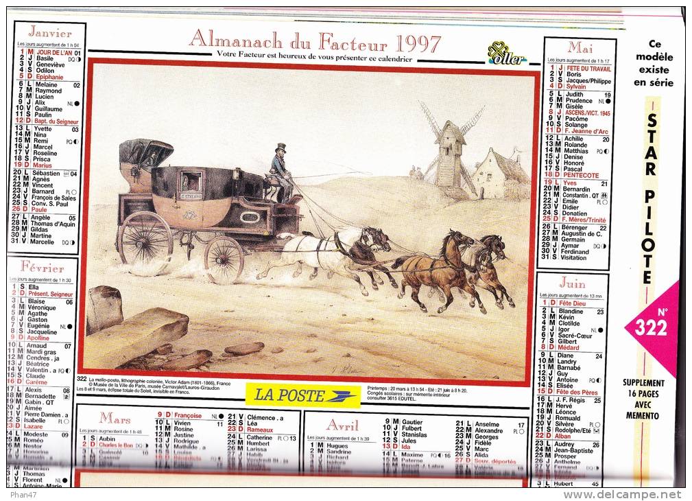 Catalogue ALMANACH DU FACTEUR OLLER 1997, 34 thèmes, 82 références, 168 illustrations, calendriers, accessoires