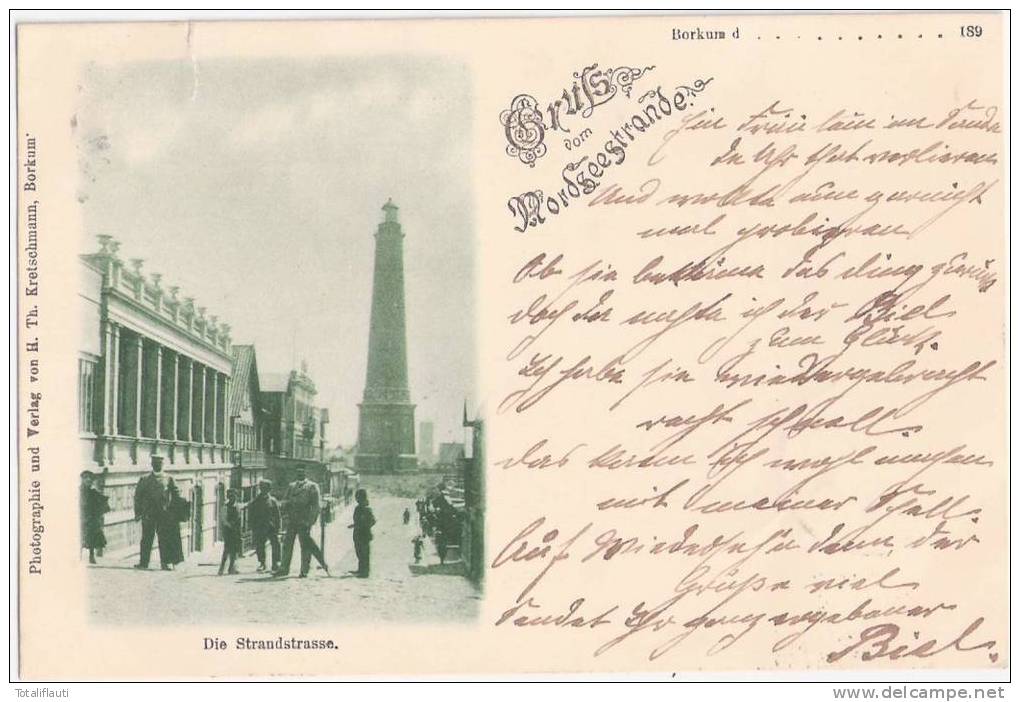 Gruss Vom Nordseestrande Borkum Strandstrasse Grünlich Belebt 19.9.1897 Vorläufer Grünlich - Borkum