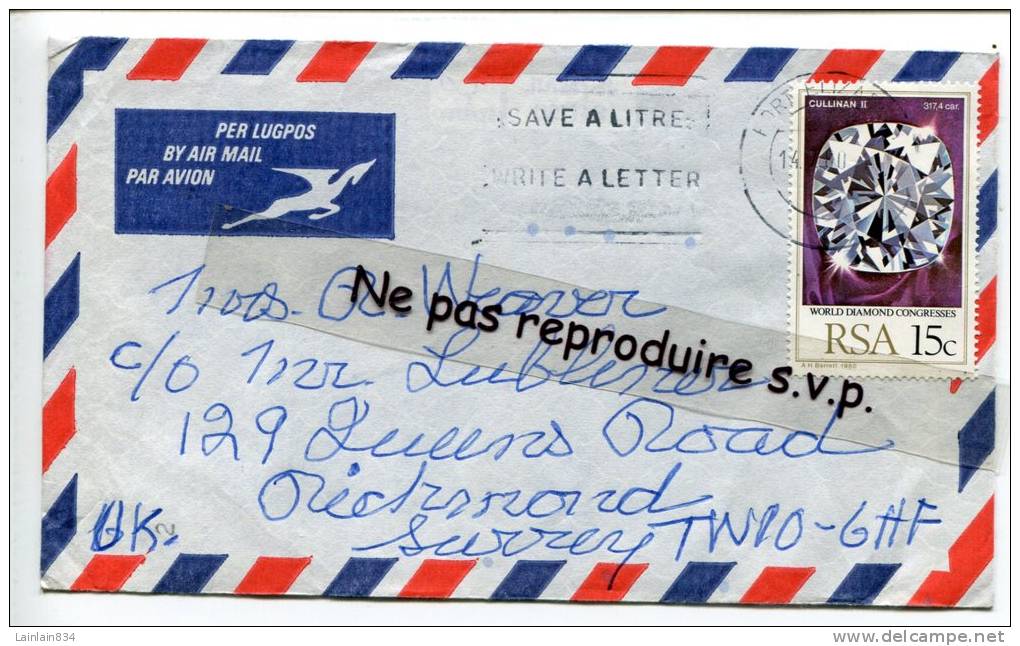 - Cover From R.S.A. Par Avion, Air Mail, Timbre Seul 15 C, Pour Richmond, Survey,  Scans. - Storia Postale