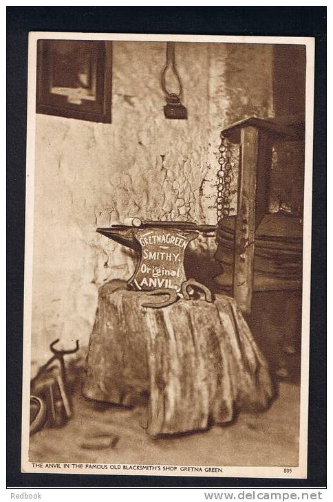 RB 894 - Early Postcard - The Anvil In Old Blacksmith Shop  - Gretna Green Dumfries &amp; Galloway - Marriage Theme - Dumfriesshire