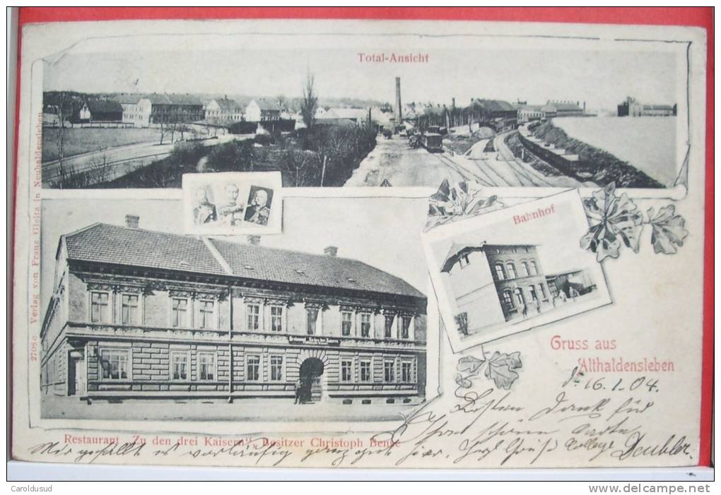 Cpa Gruss Aus Althaldensleben Restaurant Su Den Drei Kaiser Christoph Bense Bahnhof Voyagé 1904 Timbre Cachet Poste - Altlandsberg