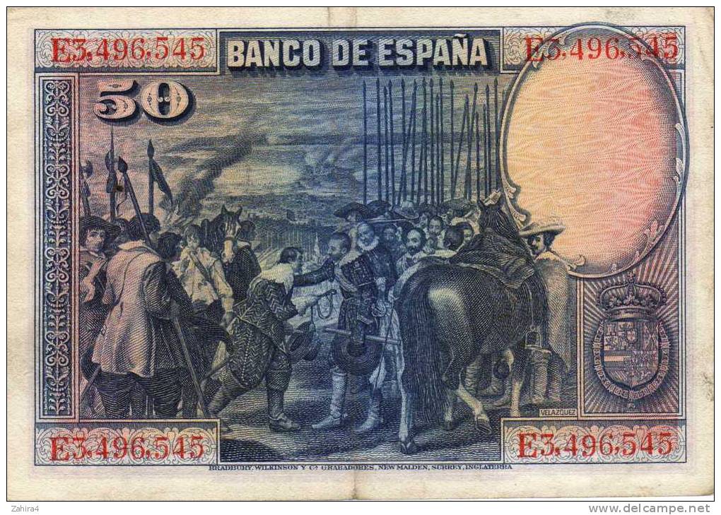 El Banco De Espana - Cincuenta Pesetas - Madrid 15 De Agosto De 1928 - Serie E - Velazquez - 50 Pesetas