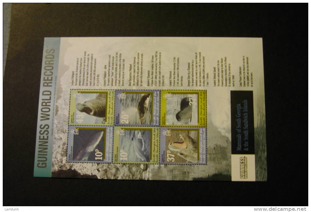 South Georgia 279 World Record Animals Fin Whale Blue Whale Sperm Whale Leopard Seal Elephant Seal MNH 2002 A04s - South Georgia