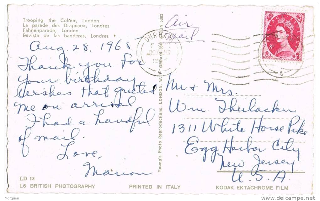 12906. Postal Aerea DURHAM (Gran Bretaña) 1965. Prada Militar London. Trooping - Briefe U. Dokumente