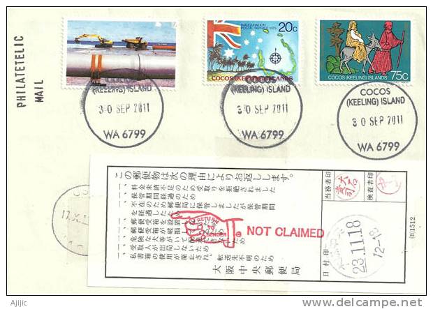 Lettre Postée ILES COCOS KEELING (Océan Indien) Destination Japon, Not Claimed.  Retournée - Islands