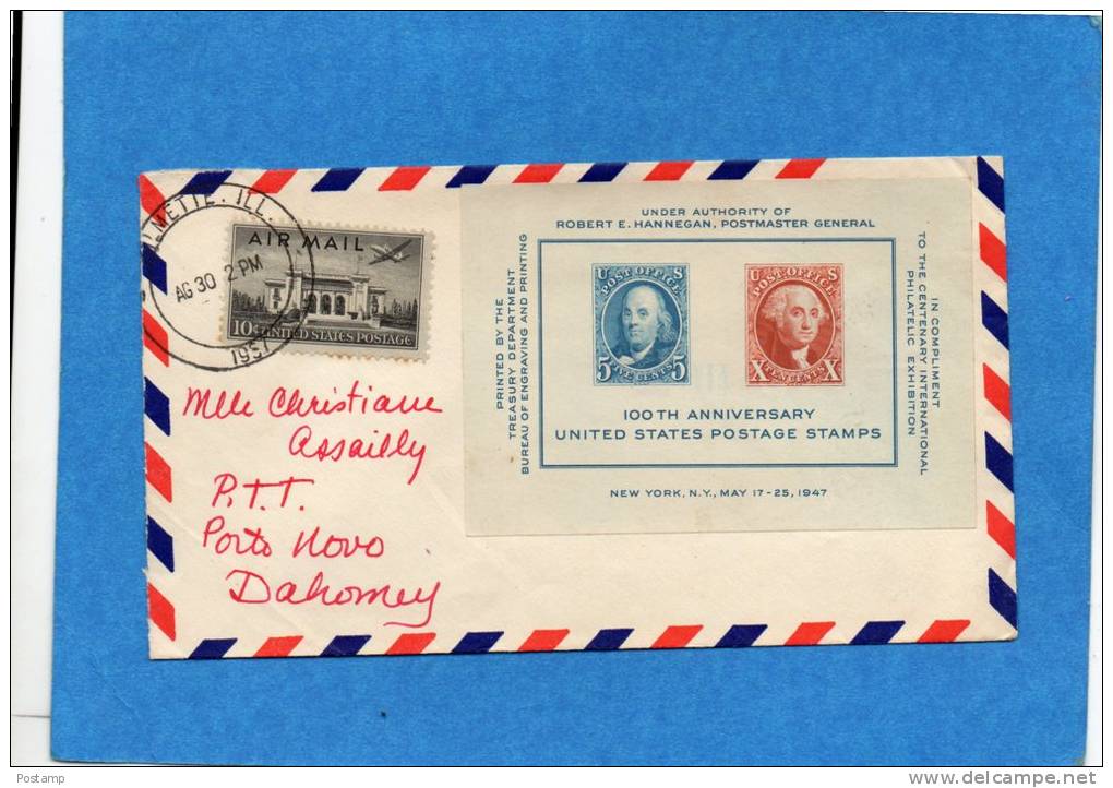 MARCOPHILIE-lettre Vilmette - Usa -1947 Bloc N°8  100th Anniversary  Us Postage -Pour Dahomey - Briefe U. Dokumente