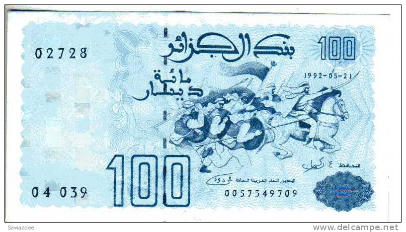 BILLET ALGERIE - P.137 - 100 DINARS - 1992 - CAVALIER - GALERE - Algerije