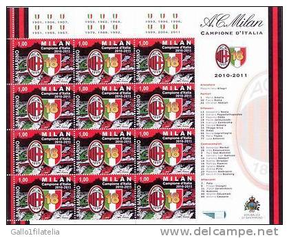 2011 - SAN MARINO - MILAN CAMPIONE D´ITALIA - EMISSIONE COMUNE CON L´ITALIA. MNH - Nuevos