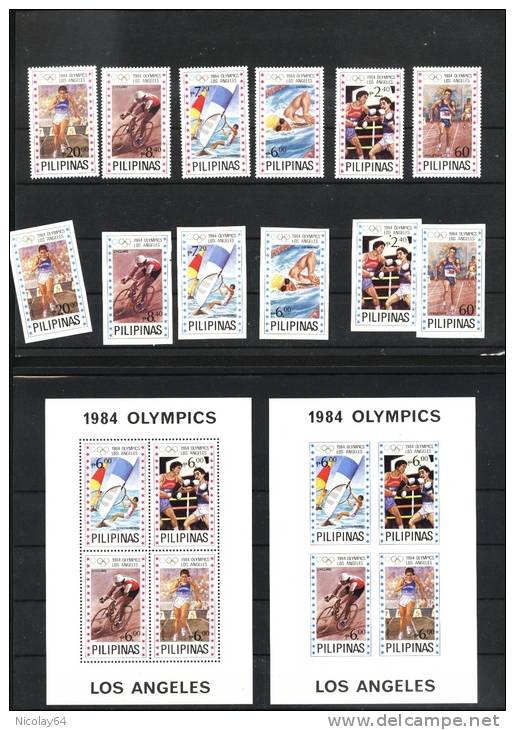 Olympic 1984 Perf=imperf Set + 2 Sheets Of Pilipinas MNH - Ete 1984: Los Angeles