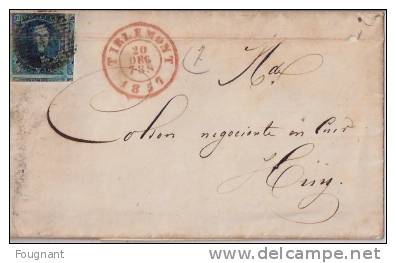 BELGIQUE :  1857:N°6 Sur Lettre De TIRLEMONT à HUY.Tirlemont Double Cercle En Rouge.verso:HUY. - 1851-1857 Médaillons (6/8)