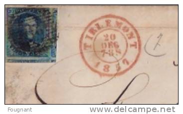 BELGIQUE :  1857:N°6 Sur Lettre De TIRLEMONT à HUY.Tirlemont Double Cercle En Rouge.verso:HUY. - 1851-1857 Medallions (6/8)