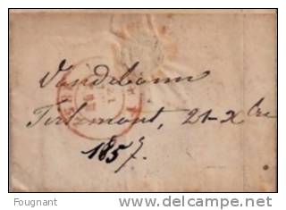 BELGIQUE :  1857:N°6 Sur Lettre De TIRLEMONT à HUY.Tirlemont Double Cercle En Rouge.verso:HUY. - 1851-1857 Medallions (6/8)
