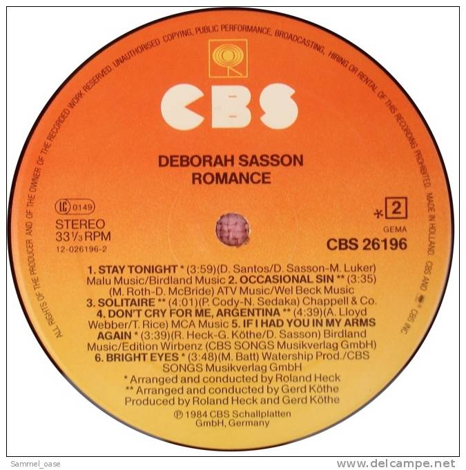 LP  Deborah Sasson - Romance  -  Von CBS  - 26196  - Von Ca. 1984 - Sonstige - Englische Musik