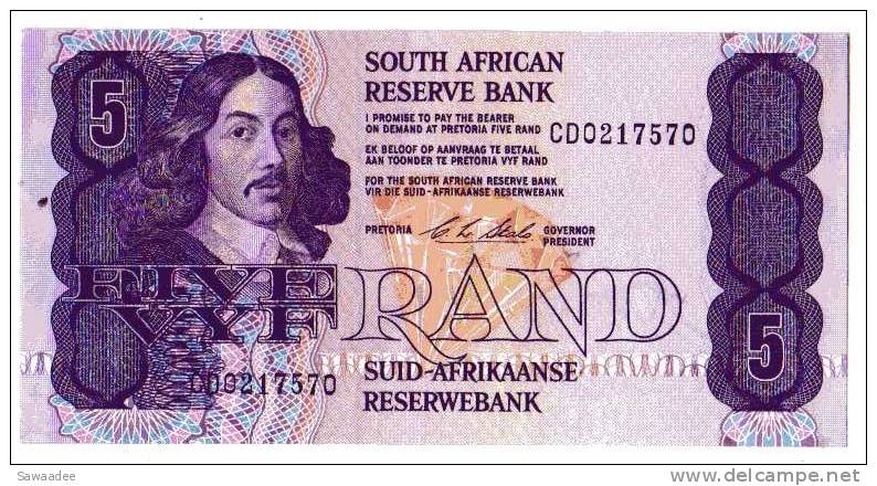 BILLET AFRIQUE DU SUD - P.119e (VOIR SIGNATURE) - 5 RAND - 1990/1994 - JAN VAN RIEBEECK - MINE DE DIAMANT - Suráfrica