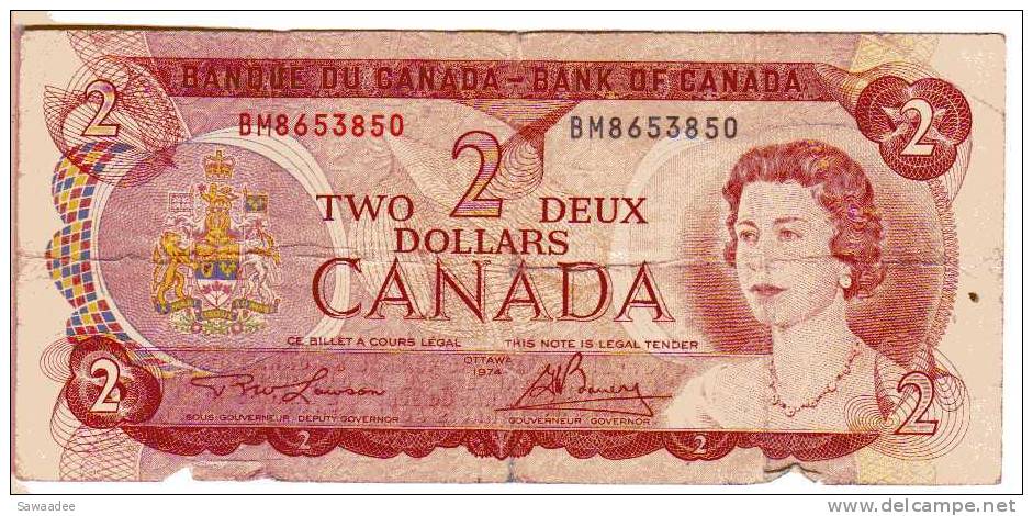 BILLET CANADA - P.86a - 1974 - 2 DOLLARS - ELIZABETH II - CHASSEURS INUIT - Canada