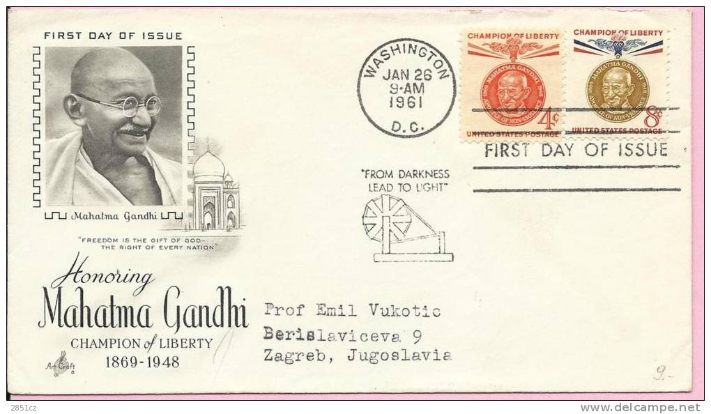 HONORING MAHATMA GANDHI, Washington, 26.1.1961., USA, Cover - Mahatma Gandhi