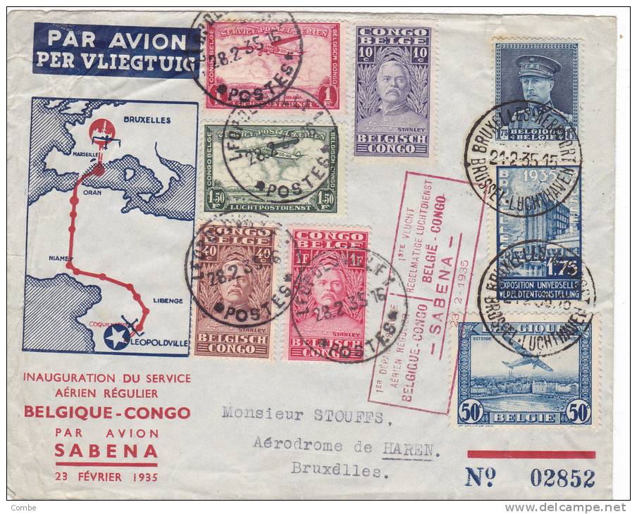 Congo Belge, 1935,SABENA, 1è Liaison Belgique-Congo, Bruxelles-Léopoldville /162 - Covers & Documents