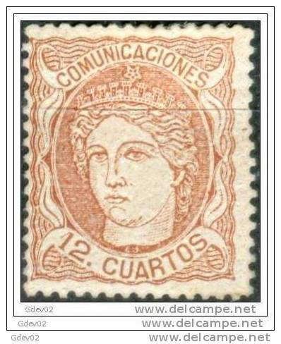 ES113-L2239.Gobierno Provisional.Spain. Espagne.ALEGORIAS   DE ESPAÑA. 1870.(Ed 113*).con Charnela.MAGNIFICO.RARO. - Unused Stamps